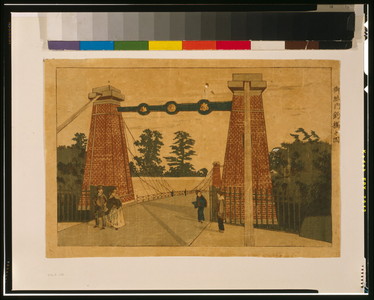 Kobayashi Kiyochika: Drawbridge at the entrance of the Imperial Palace. - Library of Congress