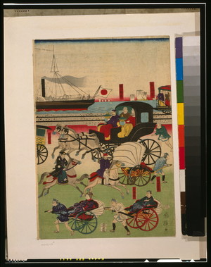 Utagawa Kuniteru: Display of vehicles in Takanawa, Tokyo. - Library of Congress