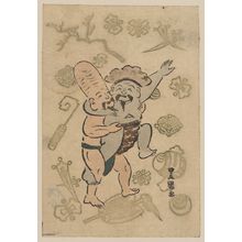 Utagawa Toyokuni I: Sumo match between Daikoku and Fukurokuju. - Library of Congress