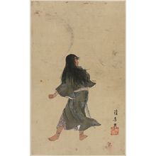 Unknown: [Warrior or actor with long hair and bracelets around wrist and ankles, full-length, seen from behind, holding a sword] - Library of Congress