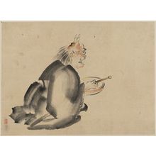 Unknown: [A monk wearing mask(?) with horns, sitting on the ground, beating a drum] - Library of Congress