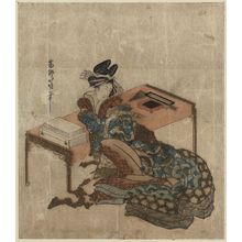 Katsushika: Courtesan holding a poem card (Tanzaku). - Library of Congress