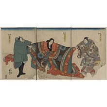 Utagawa Kuniyoshi: Actors in the roles of Taira no Munemori, Mikazuki Osen, and Ebizako no Jū. - Library of Congress