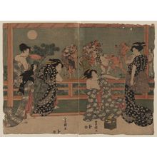 歌川豊国: Women watching a sumō match under a full moon. - アメリカ議会図書館