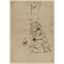 Unknown: [Three monks or travelers lighting a fire beneath a teapot] - Library of Congress