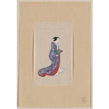 Unknown: [Japanese woman, full-length, standing, facing right, wearing robe over kimono] - Library of Congress