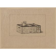 Unknown: [Box (stove) with drawers, open at top showing grill or hibachi and teapot] - Library of Congress