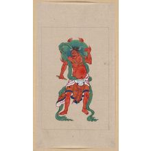 Unknown: [Mythological Buddhist or Hindu figure, full-length, standing, facing front, with long green sash and flaming green halo behind his head] - Library of Congress