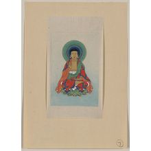 無款: [Religious figure, possibly Buddha, sitting on a lotus, facing front, with blue/green halo behind his head] - アメリカ議会図書館