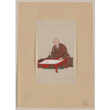 Unknown: [An old man, possibly a monk or scholar, seated a low table writing on scroll with brush] - Library of Congress