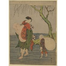 Suzuki Harunobu: Hotei carrying a young girl piggyback. - Library of Congress