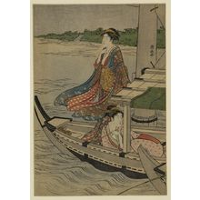 Torii Kiyonaga: Enjoying cool evening on a boat beneath Azuma Bridge. - Library of Congress
