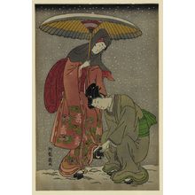 Isoda Koryusai: Removing snow from one's clogs. - Library of Congress