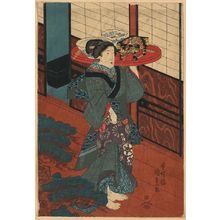 Japanischer Druck "A waitress carrying a tray of food." von Utagawa Kunisada, 歌川国貞 (Utagawa Kunisada)