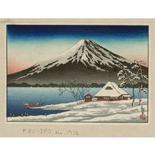 Unknown: [Winter landscape with small snow-covered building on the coast and view of Mount Fuji] - Library of Congress
