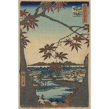 Utagawa Hiroshige: Maple trees at Mama, Tekona Shrine and Linked Bridge. - Library of Congress