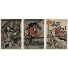 Utagawa Toyokuni I: An actor in the role of Hachiman Taro Yoshiie : An actor in the role of Abe Sadato : An actor in the role of Sodehagi, wife of Sadato. - Library of Congress