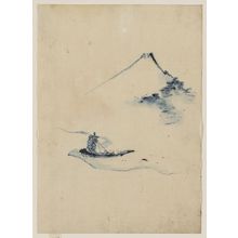 Katsushika Hokusai: [A person in a small boat on a river with Mount Fuji in the background] - Library of Congress