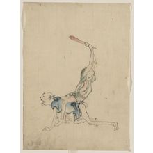 Katsushika Hokusai: [Two men, one on his hands and knees crawling, the other is sitting on the first man's back, facing forward, holding a paddle over his head, about to strike the man on his exposed buttocks] - Library of Congress