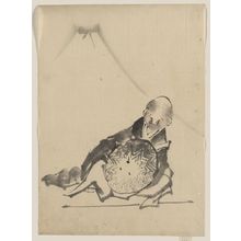 Katsushika Hokusai: [A monk reclining, holding a large conical hat in front of him, with view of Mount Fuji in the background] - Library of Congress