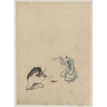 Katsushika Hokusai: [Two men playing a game or gambling, possibly involving dice of some sort] - Library of Congress