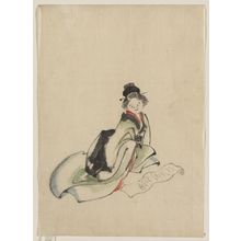 Katsushika Hokusai: [A woman seated, facing front, reading a scroll spread out in front of her] - Library of Congress