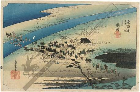 歌川広重: Shimada: The Sungan-Bank at the Oi river (station 23, print 24) - Austrian Museum of Applied Arts