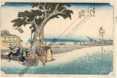 Utagawa Hiroshige: Fukuroi: Outdoor tea stall (station 27, print 28) - Austrian Museum of Applied Arts