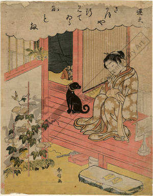 Suzuki Harunobu: Young woman looking at morning-glories (title not original) - Austrian Museum of Applied Arts