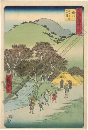 歌川広重: Print 51: Minakuchi, The famous pine trees at the foot of the Hiramatsu mountain (Station 50) - Austrian Museum of Applied Arts