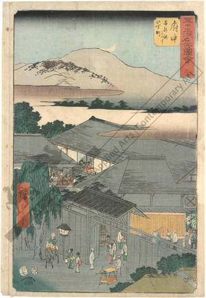 Utagawa Hiroshige: Print 20: Fuchu, The Miroku Nicho quarter near the Abe river (Station 19) - Austrian Museum of Applied Arts