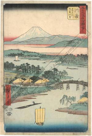 歌川広重: Print 3: Kawasaki, The village of Namamugi along the Tsurumi river (Station 2) - Austrian Museum of Applied Arts