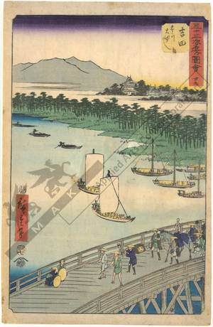 歌川広重: Print 35: Yoshida, The Great bridge over the Toyo river (station 34) - Austrian Museum of Applied Arts