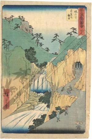 Utagawa Hiroshige: Print 49: Sakanoshita, Kannon sculptures in a rock cave (Station 48) - Austrian Museum of Applied Arts