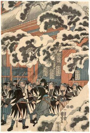 Utagawa Kuniyoshi: The loyal samurai, having reached their goal, withdraw and assemble in Sengoku-temple - Austrian Museum of Applied Arts