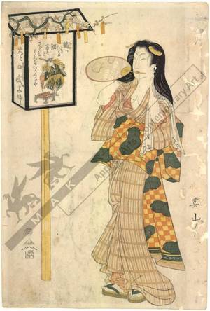 菊川英山: Woman with a fan and a towel (title not original) - Austrian Museum of Applied Arts