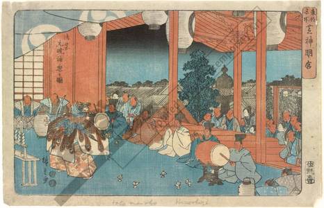 Utagawa Hiroshige: Shiba Shinmei Shrine, Kagura dance at dawn in the shrine - Austrian Museum of Applied Arts