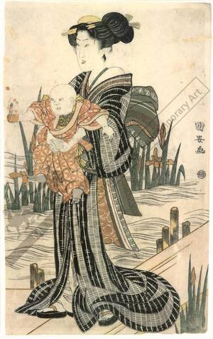 Utagawa Yasugoro: Women on the Yatsu bridge (title not original) - Austrian Museum of Applied Arts