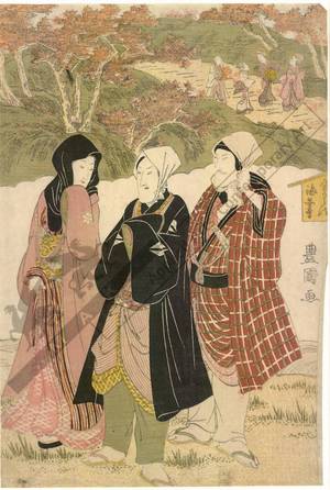 Utagawa Toyokuni I: Tenth month: Viewing autumn leaves at Kaian temple - Austrian Museum of Applied Arts