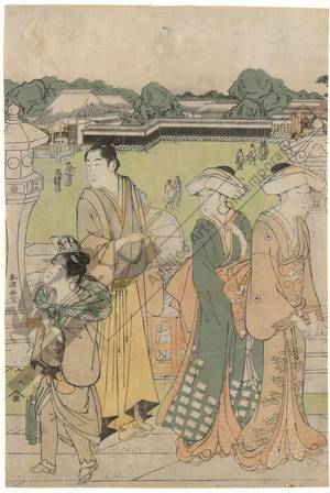 Katsukawa Shuncho: Visiting a temple (title not original) - Austrian Museum of Applied Arts