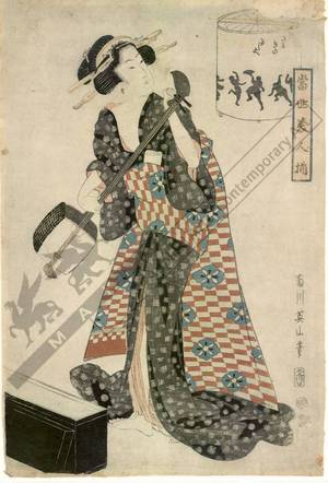 菊川英山: Woman with shamisen (title not original) - Austrian Museum of Applied Arts