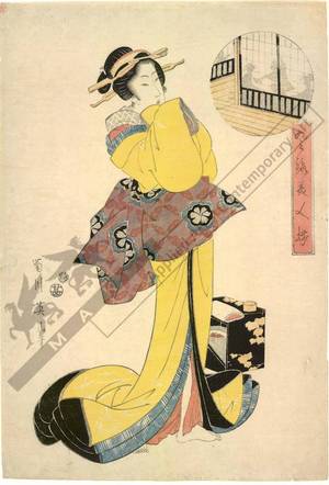菊川英山: Woman in a yellow kimono (title not original) - Austrian Museum of Applied Arts