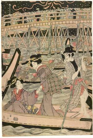 Kikugawa Eizan: Evening cool at Ryogoku bridge in Edo - Austrian Museum of Applied Arts