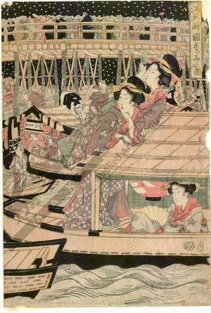 Kikugawa Eizan: Evening cool at Ryogoku bridge in Edo - Austrian Museum of Applied Arts