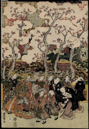 歌川豊国: Scenery with cherry blossoms in New Yoshiwara, Set of five prints - Austrian Museum of Applied Arts