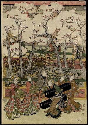 Utagawa Toyokuni I: Scenery with cherry blossoms in New Yoshiwara, Set of five prints - Austrian Museum of Applied Arts