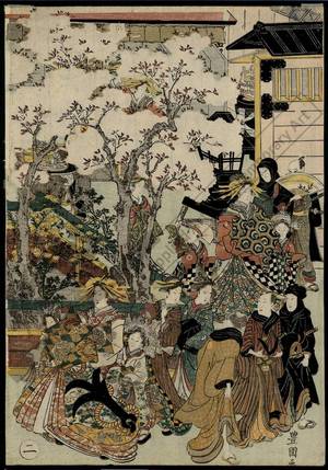 歌川豊国: Scenery with cherry blossoms in New Yoshiwara, Set of five prints - Austrian Museum of Applied Arts