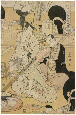 Utagawa Toyokuni I: Third floor of a theatre in Edo - Austrian Museum of Applied Arts