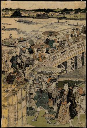 歌川豊国: Evening cool at Ryogoku bridge in Edo, Set of five prints - Austrian Museum of Applied Arts