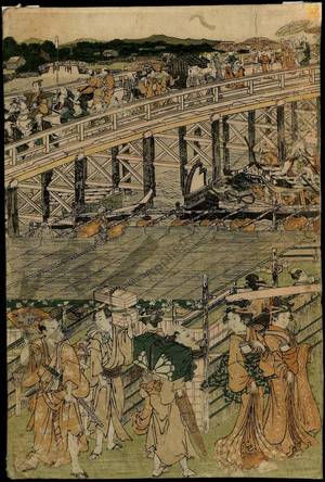 歌川豊国: Evening cool at Ryogoku bridge in Edo, Set of five prints - Austrian Museum of Applied Arts